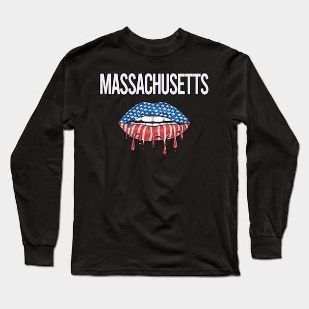 USA Flag Lips Massachusetts Long Sleeve T-Shirt by rosenbaumquinton52